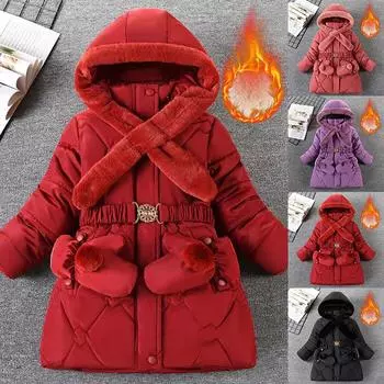 Зимняя куртка-пуховик для девочек с меховым воротником, сохраняющая тепло, модное пальто принцессы с капюшоном на молнии, верхняя одежда для девочек, детские пальто 120 вино красного