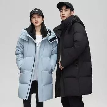 Зимняя куртка-пуховик для мужчин и женщин, средняя и длинная, свободная, выше колена, простая утолщенная куртка с капюшоном для пары, зимняя одежда M