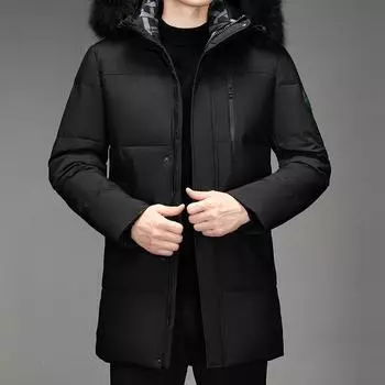 Зимняя куртка-пуховик для мужчин среднего возраста, пальто средней длины, белый утиный пух, большой размер, утолщенный капюшон, одежда для папы, деловая мода для мужчин M