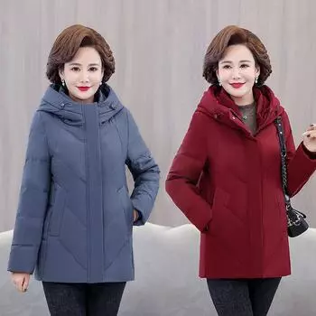 Зимняя куртка-пуховик для женщин, средней длины, для мам среднего и пожилого возраста, теплое пальто большого размера на белом утином пуху со съемным капюшоном XL