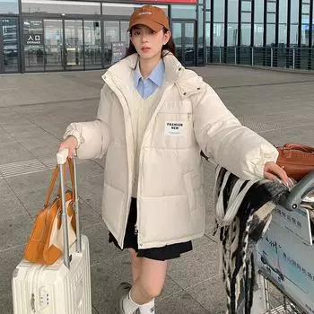 Зимняя куртка-пуховик, модная универсальная куртка с капюшоном, свободная, утолщенная, новая, стеганая куртка, студенческое пальто S чёрный