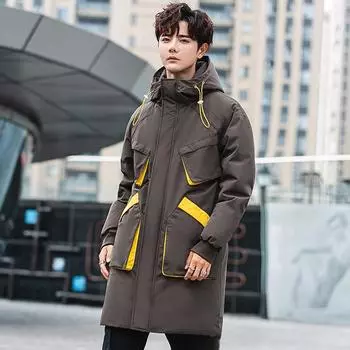 Зимняя куртка-пуховик мужская короткая легкая и свободная подростковая студенческая утолщенная куртка с капюшоном M чёрный