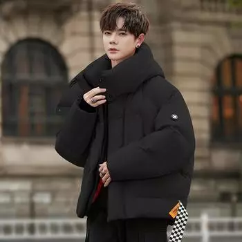 Зимняя куртка-пуховик мужская новая модная повседневная куртка с капюшоном мужская подростковая белая утиная пуховая куртка S чёрный