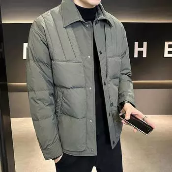 Зимняя куртка-пуховик мужская осень и зима новый стиль короткий легкий дизайн имитация двухкомпонентного пальто однотонный цвет L чёрный