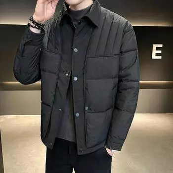 Зимняя куртка-пуховик мужская осень и зима новый стиль короткий легкий дизайн имитация двухкомпонентного пальто однотонный цвет L зелёный