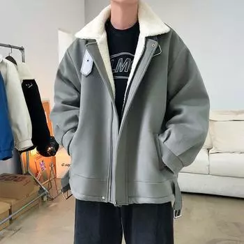 Зимняя куртка-пуховик мужская японская свободная модная повседневная куртка из овечьей шерсти с лацканами плюс бархатная теплая индивидуальная куртка S