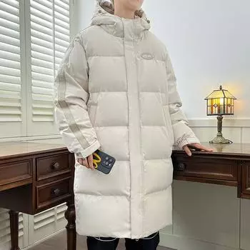 Зимняя куртка-пуховик мужская средняя и длинная спортивная и досуговая куртка с капюшоном для сохранения тепла M чёрный