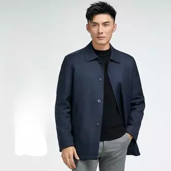 Зимняя куртка-пуховик мужская теплая с лацканами средней и длинной длины, деловая, дорожная, классическая, для людей среднего и пожилого возраста, повседневная куртка M