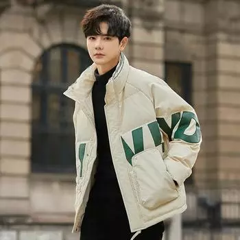 Зимняя куртка-пуховик мужская утолщенная молодежная теплая короткая зимняя куртка с надписью L чёрный