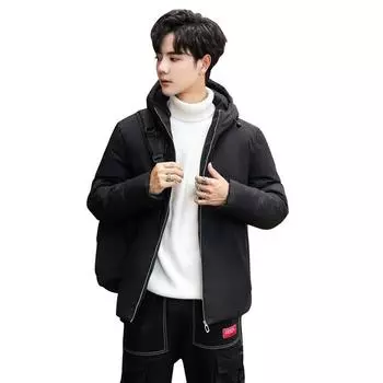 Зимняя куртка-пуховик мужская утолщенная теплая студенческая однотонная универсальная куртка подростковая одежда для мужчин M