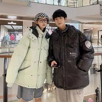 Зимняя куртка-пуховик, новая пара, пальто, пуховик, мужская утолщенная женская, свободная, модная, звездная, трендовая M