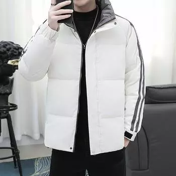 Зимняя куртка-пуховик с двумя планками и воротником-стойкой, публичная версия, однотонная модная куртка-пуховик M белый