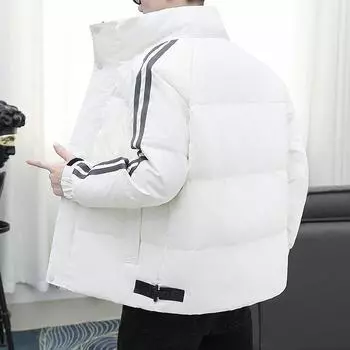 Зимняя куртка-пуховик с двумя планками и воротником-стойкой, публичная версия, однотонная модная куртка-пуховик M белый