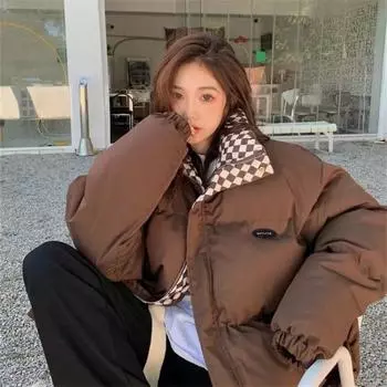 Зимняя куртка-пуховик, теплая, толстая, женская, винтажная, парки, длинный рукав, ветрозащитное пальто на молнии, куртка с хлопковой подкладкой, одежда для хлеба, новая M чёрный