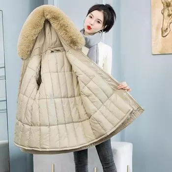 Зимняя куртка-пуховик женская средней длины со съемной подкладкой хлопковая куртка пирог для преодоления зимней куртки стеганая куртка 3XL хаки