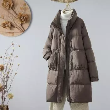 Зимняя куртка-пуховик женская средняя и длинная маленькая мода 2024 осень средняя и толстая корейская версия тонкой белой куртки-пуховика на утином пуху прилив S чёрный