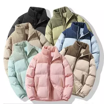 Зимняя куртка с хлопковой подкладкой для мужчин, утепленное пальто для мужчин и женщин, повседневная ветрозащитная, воротник-стойка XL чёрный