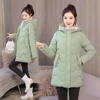 Зимняя куртка с хлопковой подкладкой средней и длинной длины для женщин 2024 года, новая высококачественная утепленная хлопковая куртка с капюшоном и хлопковой подкладкой для сохранения тепла M recommends 85 to 52.5 kg чёрный