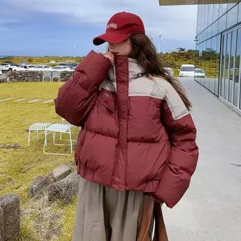 Зимняя куртка с капюшоном на флисовой подкладке и свободным кроем, уникальное пальто в стиле пэчворк S винный