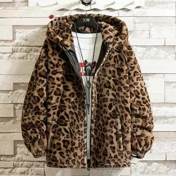 Зимняя куртка с капюшоном с леопардовым принтом для мужчин, уличная мужская куртка, зимние повседневные куртки для мужчин, пальто XS коричневый