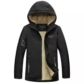 Зимняя куртка с капюшоном, флисовая, теплая, с хлопковой подкладкой, мужская парка M чёрный