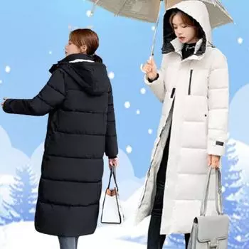 Зимняя куртка с капюшоном женская длинная утолщенная пуховая куртка с прямой элегантной верхней одеждой модные женские парки S белый
