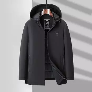 Зимняя куртка с отстегивающимся капюшоном средней и длинной длины для бизнеса и отдыха для людей среднего и пожилого возраста 170 чёрный