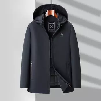 Зимняя куртка с отстегивающимся капюшоном средней и длинной длины для бизнеса и отдыха для людей среднего и пожилого возраста 170 чёрный