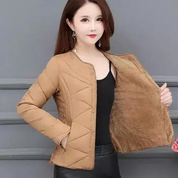 Зимняя куртка с пуховым наполнителем, женская, внутренняя короткая, одежда для мам, утолщенная, бархатная, для пожилых мам среднего возраста, куртка с карманами, розовая XXXL бежевый