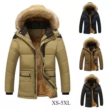 Зимняя куртка средней длины с хлопковой подкладкой, мужская, большого размера, из утолщенного бархата, теплая куртка с хлопковой подкладкой для людей среднего и пожилого возраста 5XL чёрный