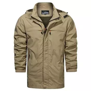 Зимняя куртка средней и длинной длины, мужская термокуртка с капюшоном, однотонная повседневная куртка M хаки