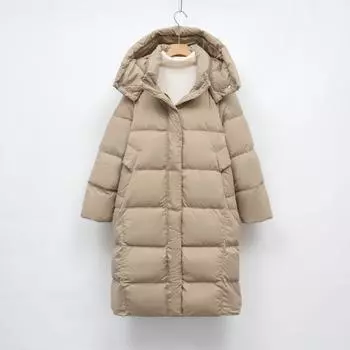 Зимняя куртка средней и длинной длины в Корейском стиле с капюшоном, повседневная куртка из белого утиного пуха, теплая женская куртка-пуховик M белый
