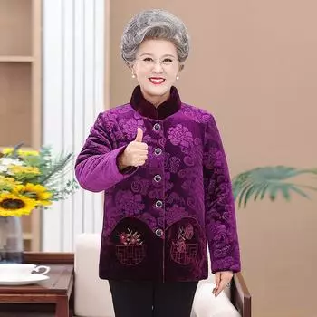 Зимняя куртка-стеганая для бабушки, бархатная одежда для старушек, теплая куртка-стеганая для мамы, утолщенная куртка-стеганая для пожилых женщин L красный