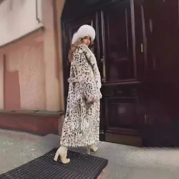 Зимняя куртка Toka из искусственного меха лисы 2024 года с воротником-стойкой, длинный тренчкот с леопардовым принтом S цветной печати леопарда