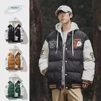 Зимняя куртка унисекс на хлопковой подкладке с капюшоном и вышитыми буквами Medium