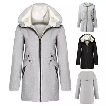 Зимняя куртка, утепленная ветрозащитная теплая зимняя женская однотонная куртка с капюшоном, длинное пальто, повседневная одежда M серый