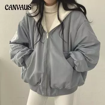 Зимняя куртка женская большого размера с подкладкой, утолщенная, с двумя сторонами, хлопковая куртка с капюшоном S чёрный