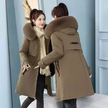 Зимняя куртка женская длинное пальто модные парки меховой воротник теплая подкладка зимняя одежда утепленная повседневная женская XXXL белый