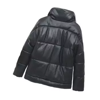 Зимняя куртка женская кожаная с хлопковой подкладкой 2024 года, однобортная, воротник-стойка, короткая, кожаная, облегающая куртка S белый