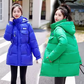 Зимняя куртка женская нестимая куртка для девочек новая длинная зимняя утепленная свободная куртка теплая куртка M чёрный