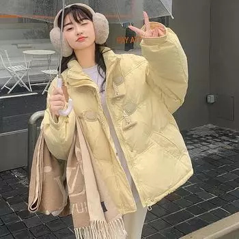 Зимняя куртка женская новая теплая толстая однотонная короткая стильная парка с хлопковой подкладкой пальто с воротником-стойкой зимняя одежда M белый