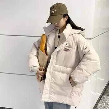 Зимняя куртка женская однотонная повседневная свободная утолщенное пальто с капюшоном обычного стиля S чёрный