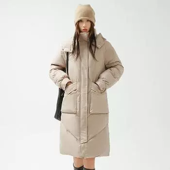 Зимняя куртка женская парка модная карманная пуховая куртка женская новая мода длинное утепленное пальто с капюшоном длиной до колена осенью и зимой M бежевый