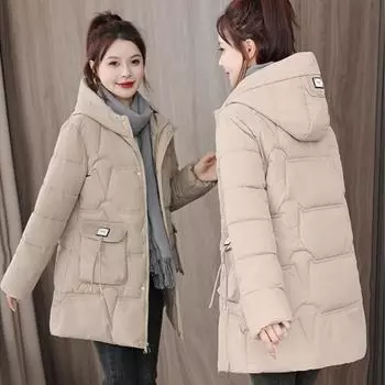 Зимняя куртка женская парка пальто длинное пальто пуховик зимняя верхняя одежда женская с капюшоном водонепроницаемая хлопковая утепленная парка XXXL чёрный