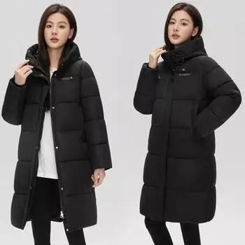 Зимняя куртка женская парка пуховики теплые длинные парки с капюшоном женские толстые хлопковые зимние пальто пуховик XXL чёрный