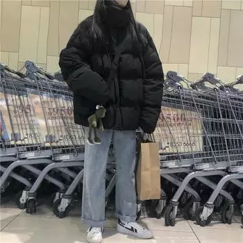 Зимняя куртка женская Свободное пальто с капюшоном Хлопковая одежда Студенческая одежда в хлебном стиле S