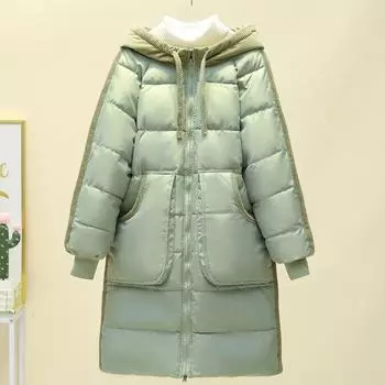 Зимняя куртка женская верхняя одежда с капюшоном плюс размер модные свободные толстые теплые длинные парки женские пальто S чёрный