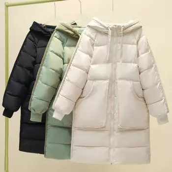 Зимняя куртка женская верхняя одежда с капюшоном плюс размер модные свободные толстые теплые длинные парки женские пальто S бежевый