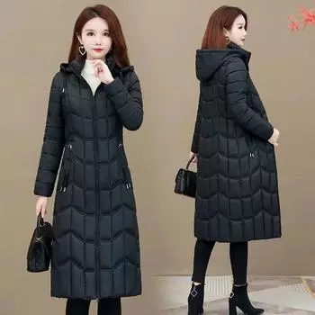 Зимняя куртка женская X-long Thicken Down Coat с капюшоном прямая элегантная верхняя одежда 2023 корейская мода женские парки XXXXXXL чёрный