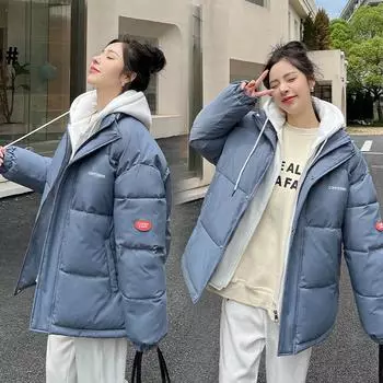 Зимняя куртка женская зимняя куртка с капюшоном для женщин стиль ретро тренд свободная повседневная куртка M чёрный